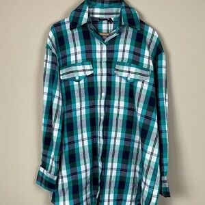 NWT PrettyLittleThings Green Check Oversized Long Sleeve Dad Shirt; One Size